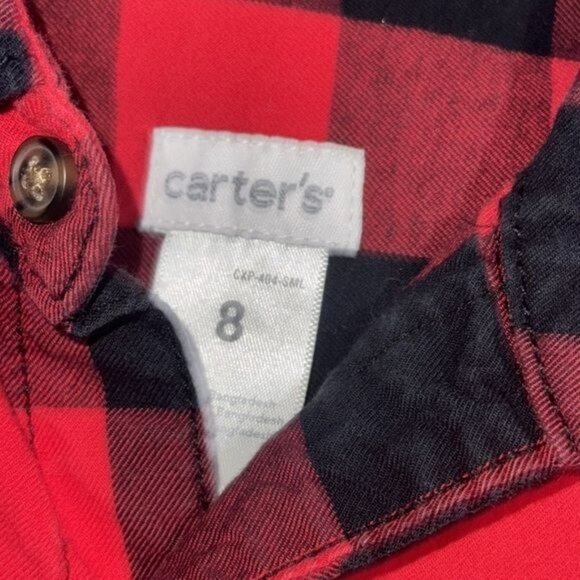 Carters Boys Red & Black Plaid Flannel Shirt Size 8 - Picture 2 of 6
